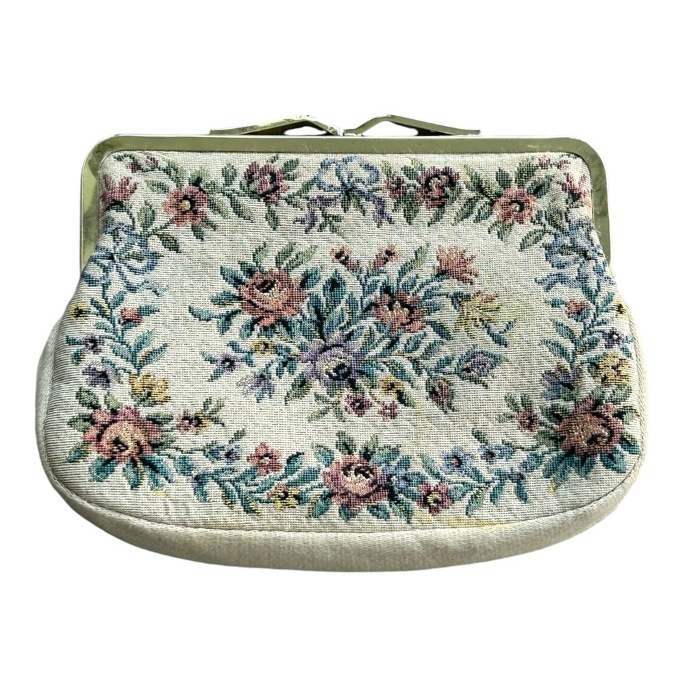 VTG Embroidered Clutch Purse Multicolor Floral Gold Clutch PROM West Germany …
